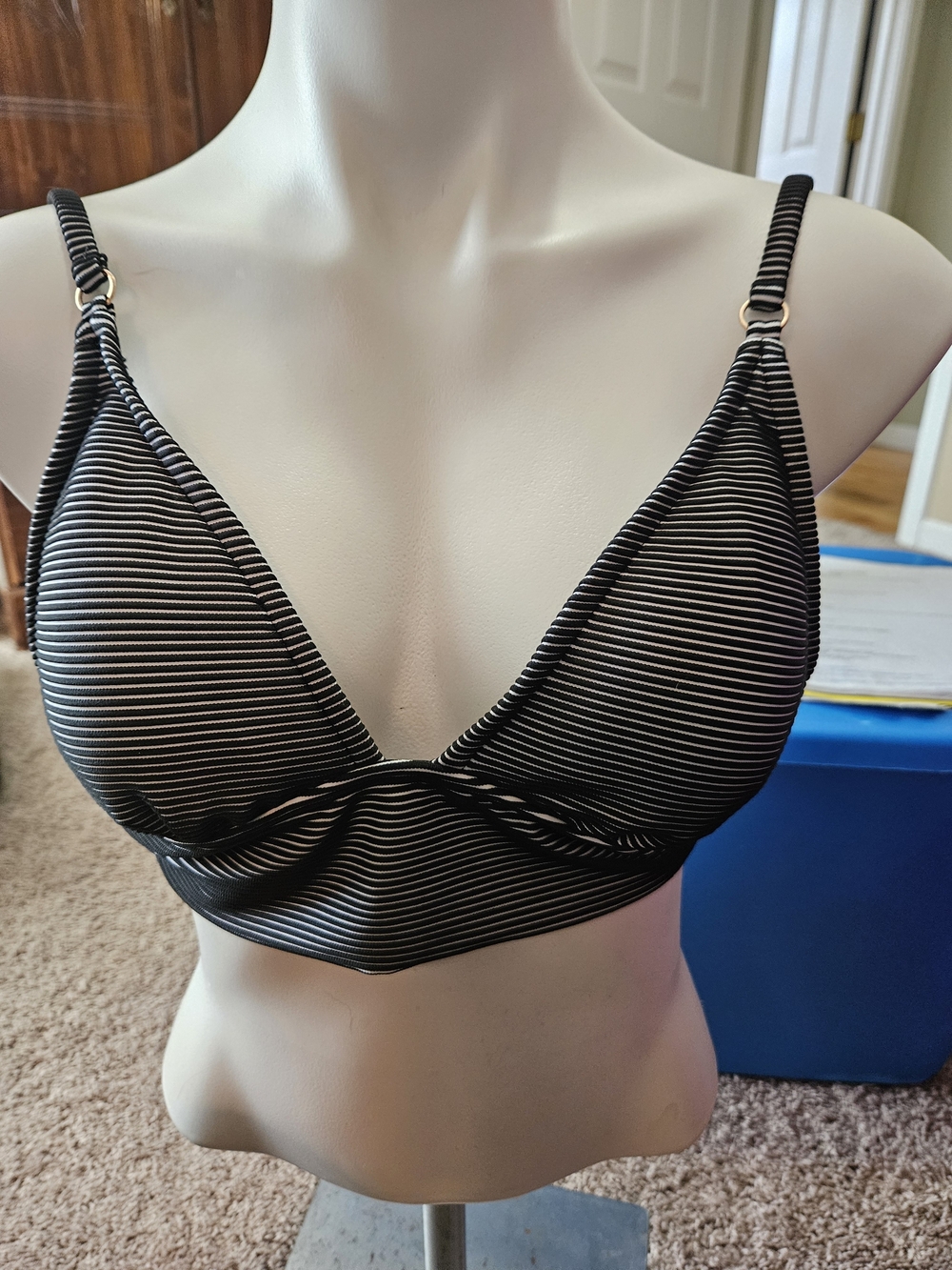 Source Unknown Black & White Striped Bikini Bralette Top